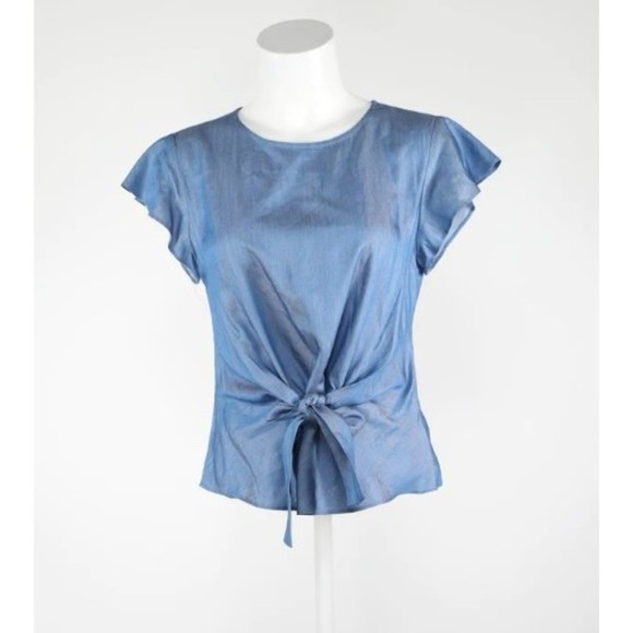 LUCY PARIS X REVOLVE  Womens Belted Ruffle Sleeve Casual Top, Blue Size XS NWOT - Picture 2 of 4